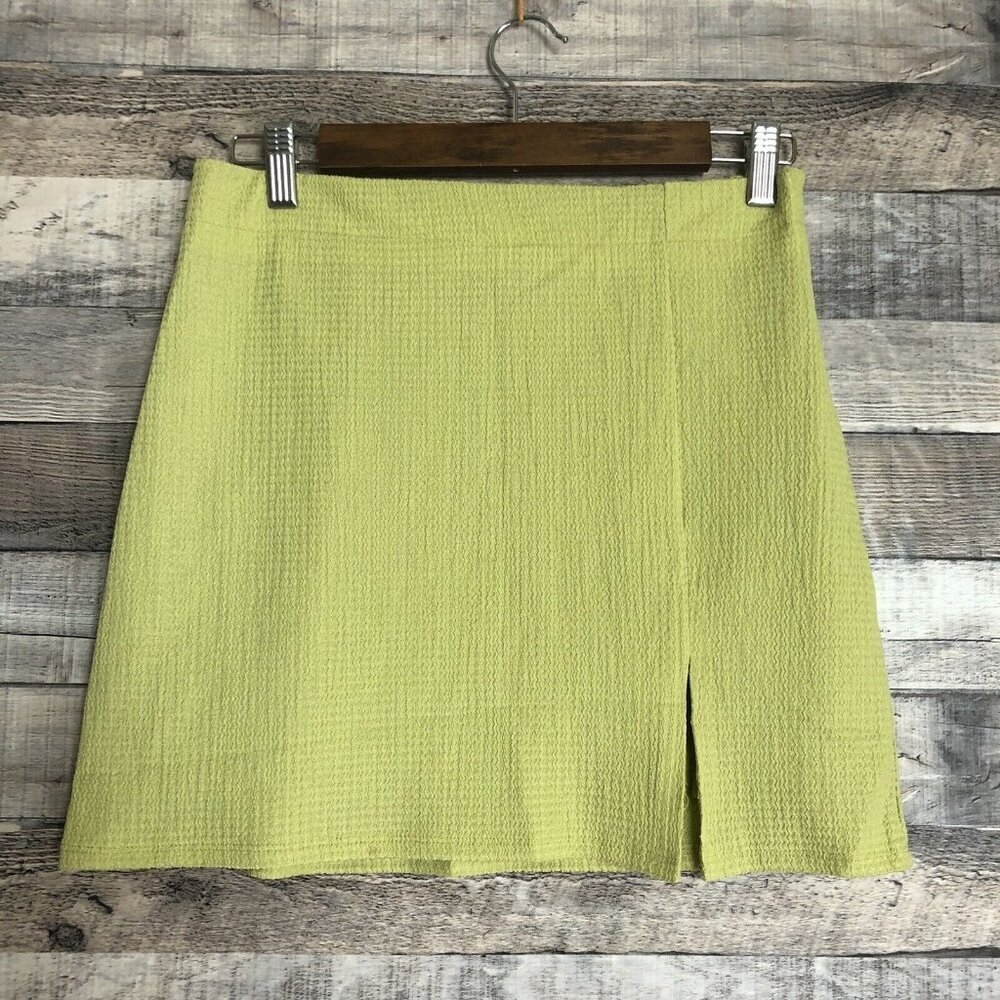 Lulus Skirt Womens Medium Green Lightweight Tweed Mini Fitted Lined Side Zip NWT